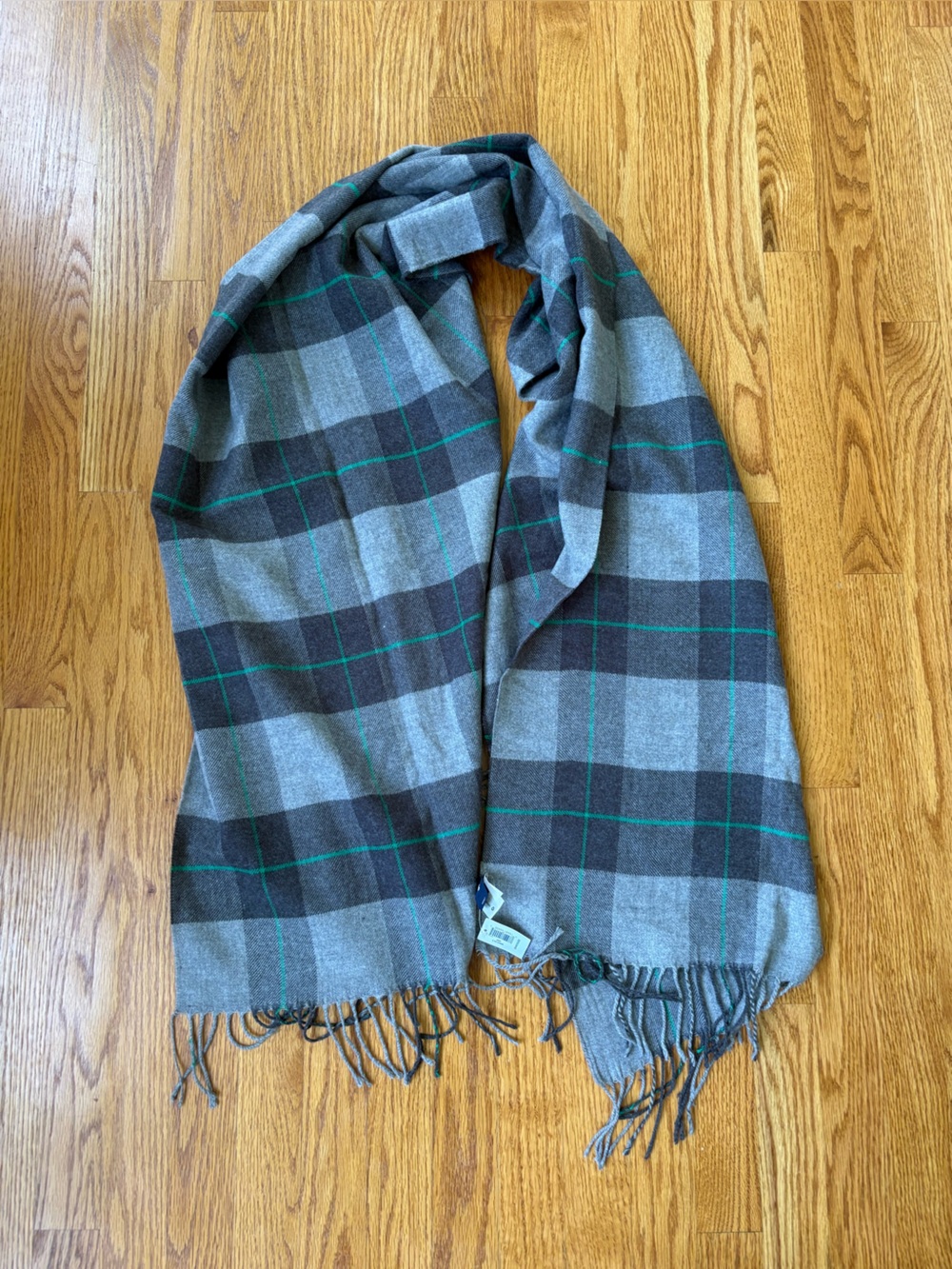 GAP Gray Plaid Scarf with Green Accents